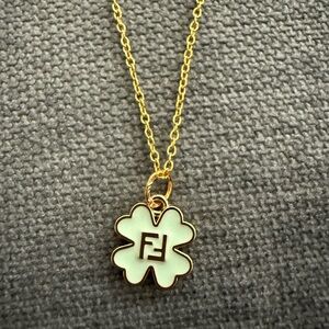 FF Gold and Mint Green Clover Pendant Necklace